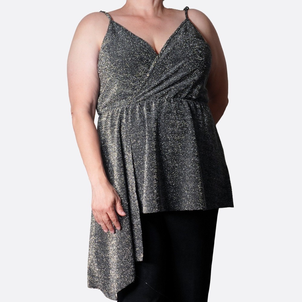 City Chic Metallic Shimmer 1X 2X 16 18 Silver Asymmetrical Wrap Top Glam Party
